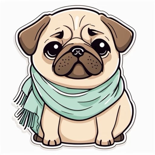 Fawn Pug Collectible Vinyl Sticker, Snowball the Pug, Durable Weatherproof 3" Decal, Limited Edition