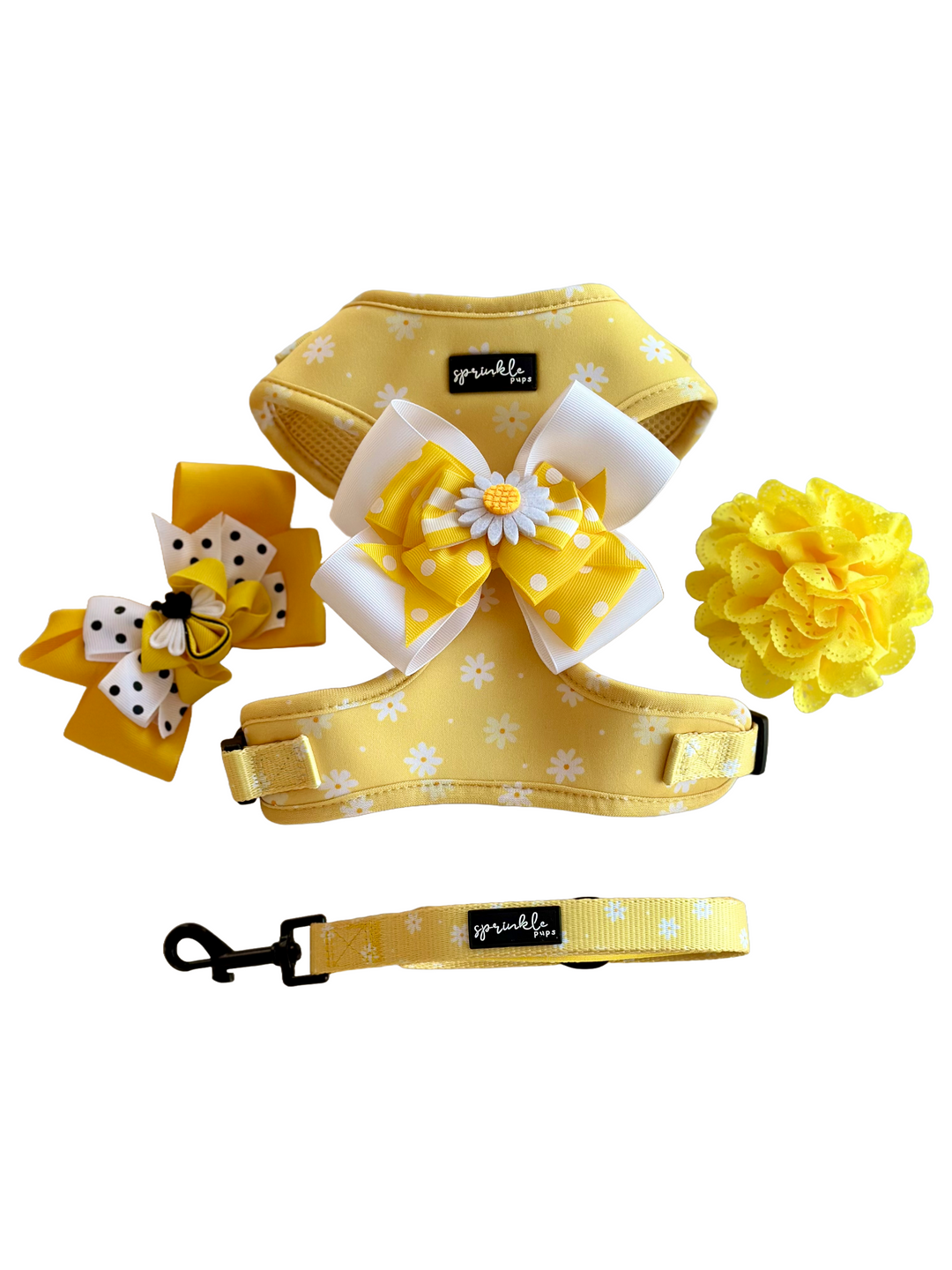 Big Bundle - Daisy Chiffon Pie Matching Harness, Leash and Three Harness Bow Charms