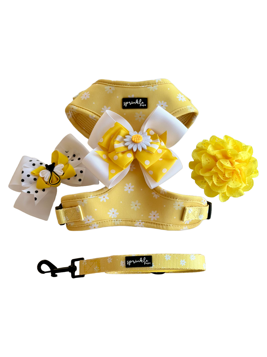 Big Bundle - Daisy Chiffon Pie Matching Harness, Leash and Three Harness Bow Charms